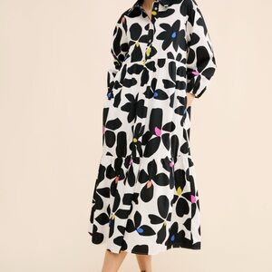 Anthropologie Floral Black and White Dress